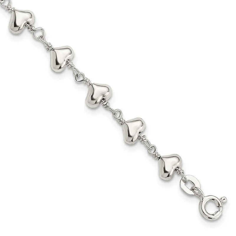 ladies bracelet celestial shell-Sterling Silver Polished Heart Link Bracelet