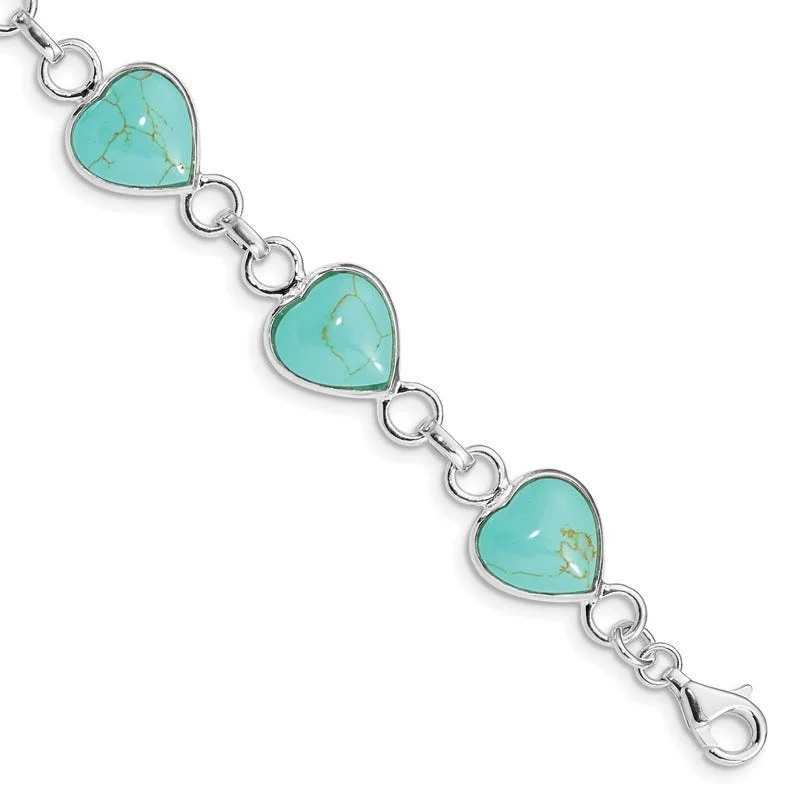 ladies bracelet vintage cyber monday-Sterling Silver Rhodium-plated Heart-shaped Turquoise Bracelet