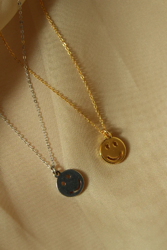 ladies necklace rope length zodiac-Mini Happy Face Necklace