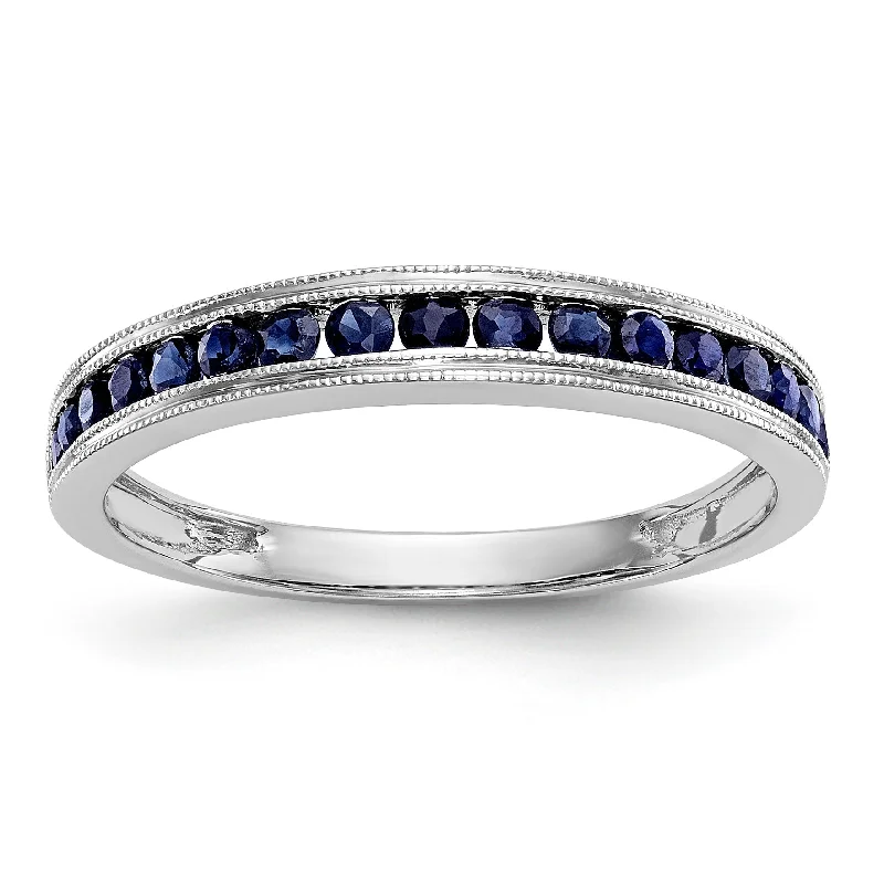 Ladies rings red diamond designs-14k White Gold Blue Sapphire Milgrain Channel Set Anniversary Band