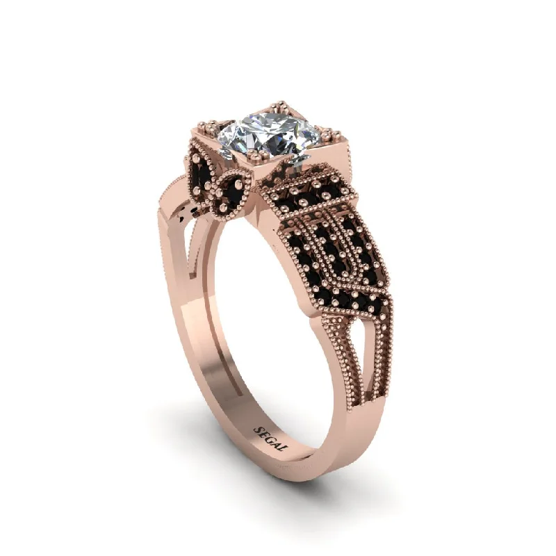 Ladies engagement rings knot symbol designs-Diamond Milgrain Gold Engagement Ring - Lyric No. 32