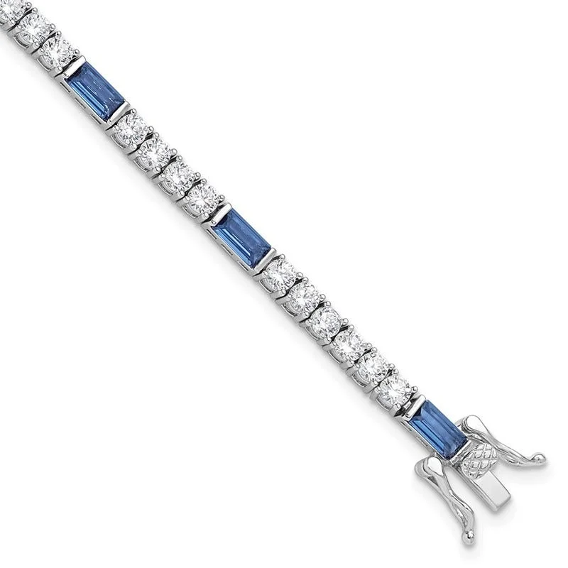 ladies bracelet cyber monday tropical-Sterling Silver Rhodium-plated Blue and White CZ 7.25in Tennis Bracelet