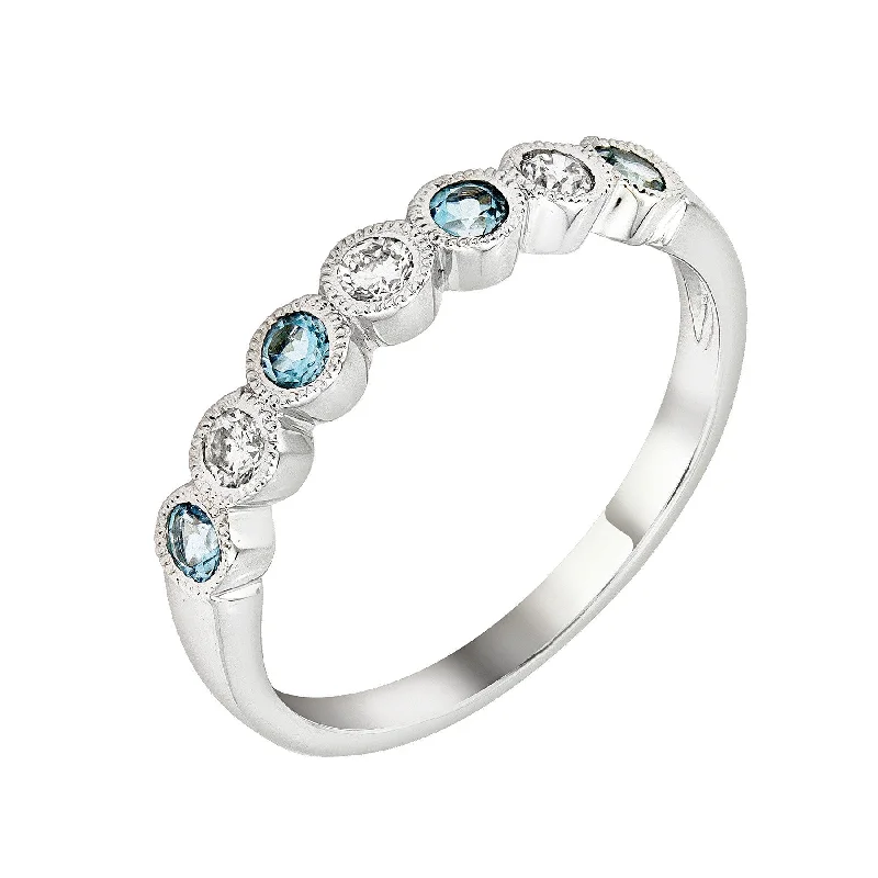 Ladies rings gradient gem rings-14k White Gold Blue Topaz & Diamond Wedding Band