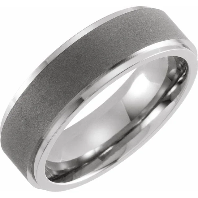 Ladies rings family heirloom rings-Titanium 7 mm Ridged Oxidized and Polished Band