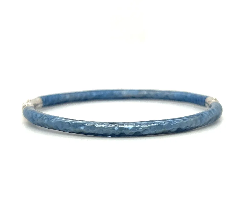 ladies bracelet summer christmas-Sterling Silver Hammered TextureBlue Sapphire Enamel Bangle Bracelet by SOHO