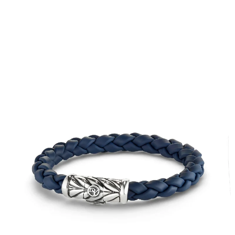 ladies bracelet matte hammered-David Yurman Chevron Rubber Weave Bracelet in Blue