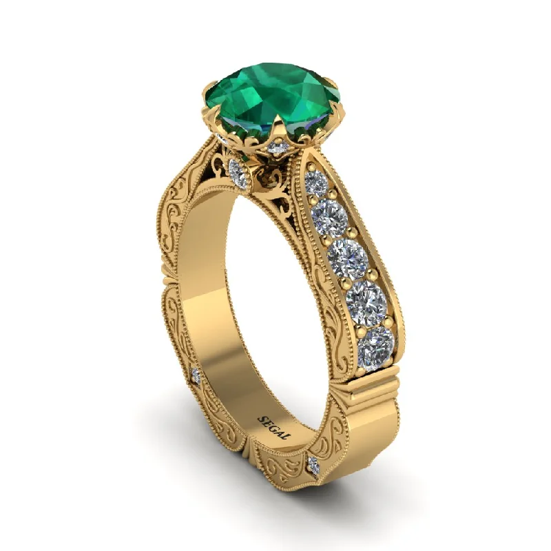 Ladies engagement rings engraved gemstone-Emerald Victorian Scroll Engagement Ring - Kehlani No. 4