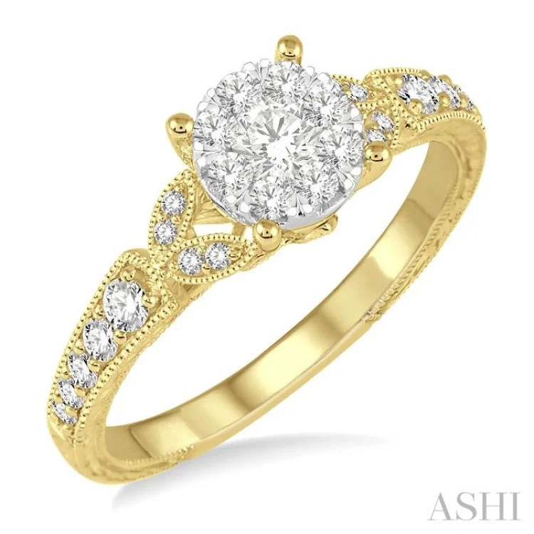 Ladies engagement rings titanium options-1/2 Ctw Round Cut Diamond Lovebright Engagement Ring in 14K Yellow & White Gold