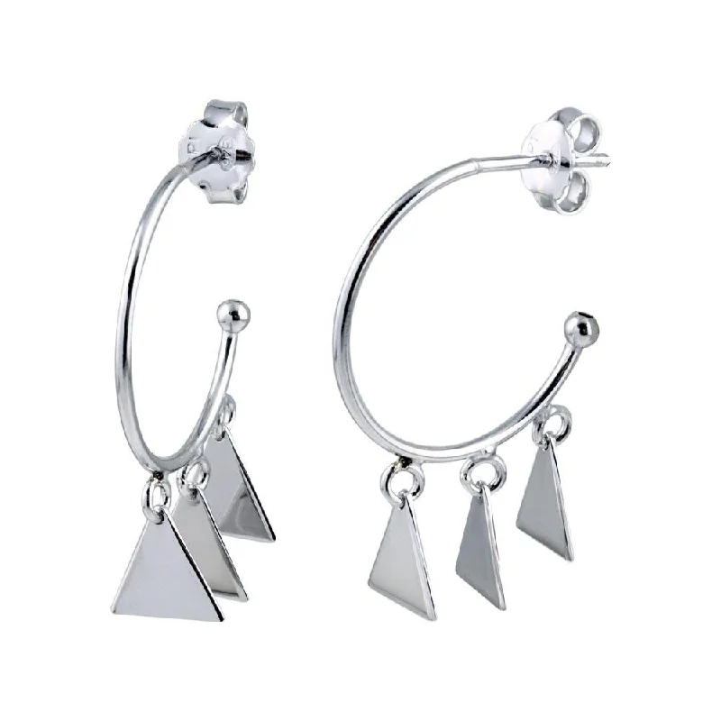 Ladies earrings understated elegance designs-Rhodium Plated 925 Sterling Silver Dangling Triangle Silver Charm Earrings - SOE00021