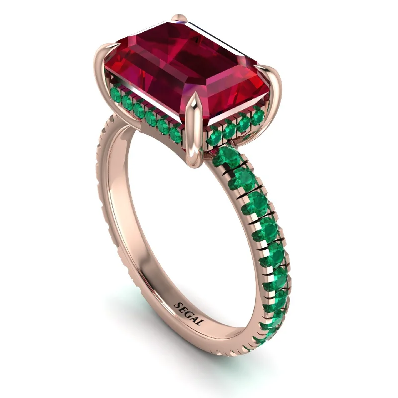 Ladies engagement rings large diamonds-Emerald-Cut Ruby Pavé Engagement Ring - Daphne No. 26