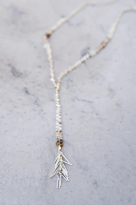 ladies necklace topaz filigree-Silver Metal Tassel Necklace