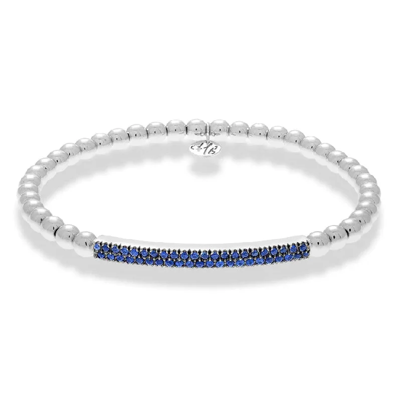 ladies bracelet flower tropical-Hulchi Belluni Bracelet with Pave Sapphire ID Bar White Gold Stretch Stackable 21348H4BL-WS