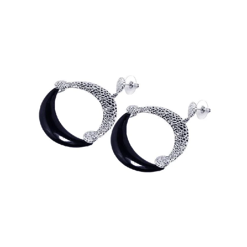 Ladies earrings green diamond earrings-Clearance-Silver 925 Rhodium Plated Black and Clear Crescent CZ Stud Earrings - BGE00038