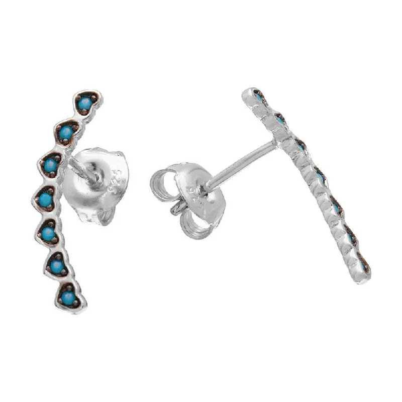 Ladies earrings compact size styles-Rhodium Plated 925 Sterling Silver Turquoise Hearts Drop Earrings - GME00016BLK-T