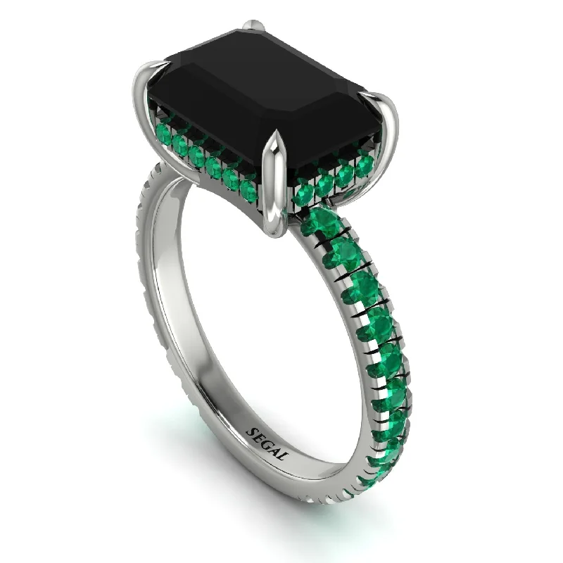 Ladies engagement rings matching diamond-Emerald-Cut Black Diamond Pavé Engagement Ring - Daphne No. 24