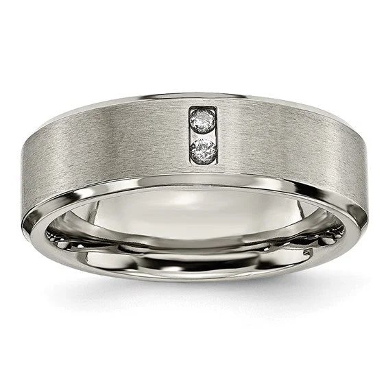 Ladies rings French elegance designs-Titanium Satin & Polished Finish 2-Stone Diamonds 7mm Band