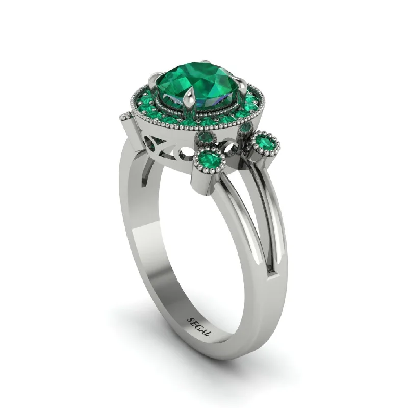 Ladies engagement rings floral diamond cuts-Radiant Emerald Halo Gold Engagement Ring - Madilyn No. 21