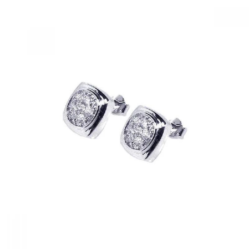 Ladies earrings arrow pattern styles-Silver 925 Rhodium Plated Big Round CZ Stud Earrings - STE00455