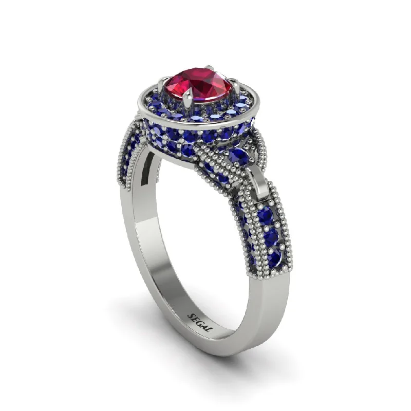 Ladies engagement rings personalized gemstone-Ruby Double Halo Handmade Engagement Ring - Gracelyn No. 72