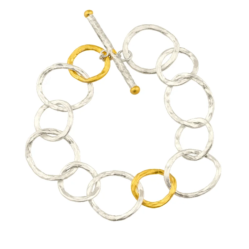 ladies bracelet chunky infinity-Lika Behar "Bubbles" Bracelet Sterling Silver & 24K Gold Toggle 7.5" BUB-B-606-SILG-18