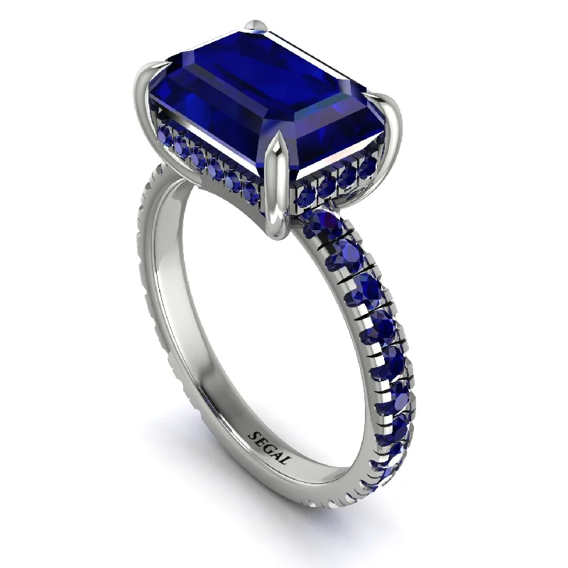 Ladies engagement rings anniversary halo styles-Emerald-Cut Sapphire Pavé Engagement Ring - Daphne No. 75