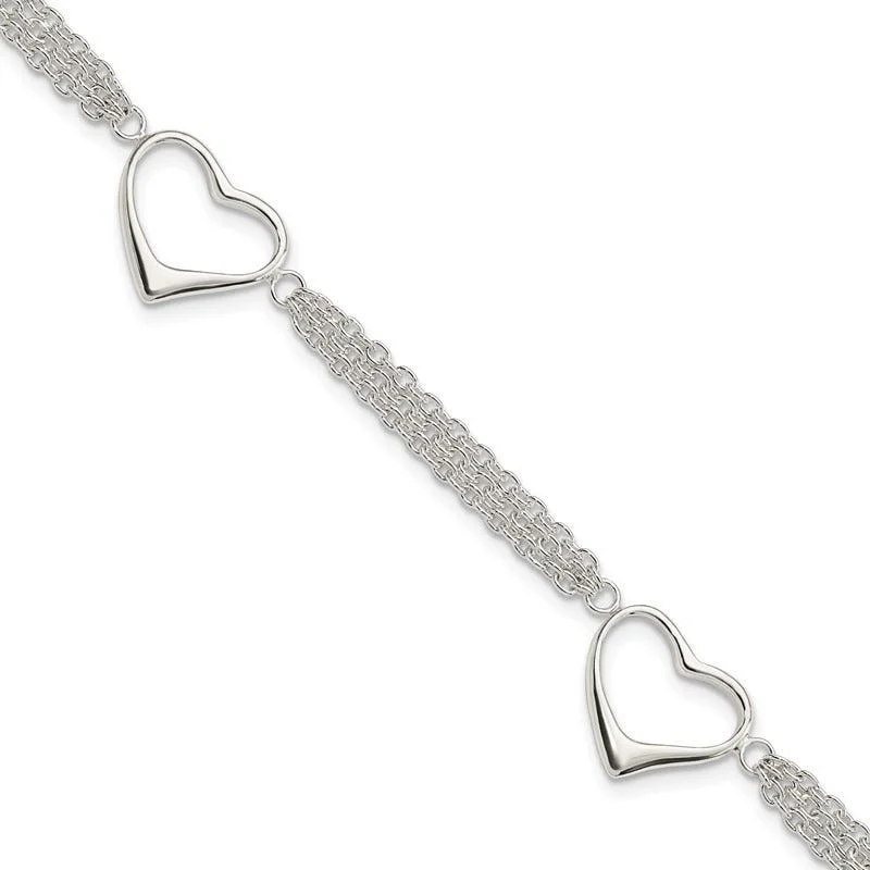 ladies bracelet hammered matte-Sterling Silver Heart Bracelet