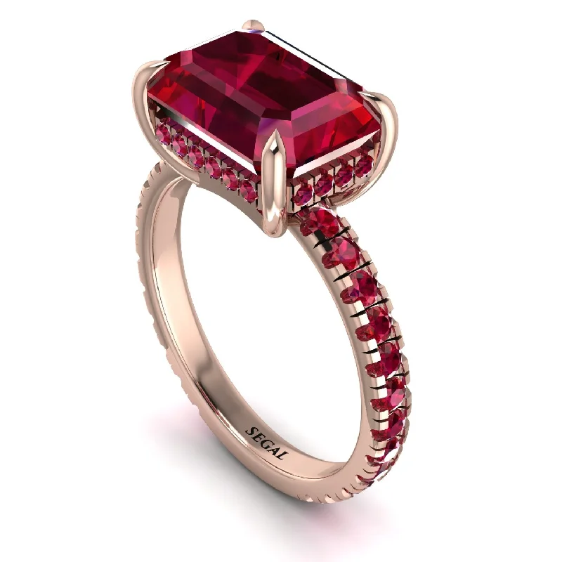 Ladies engagement rings vintage gemstone-Emerald-Cut Ruby Pavé Engagement Ring - Daphne No. 56