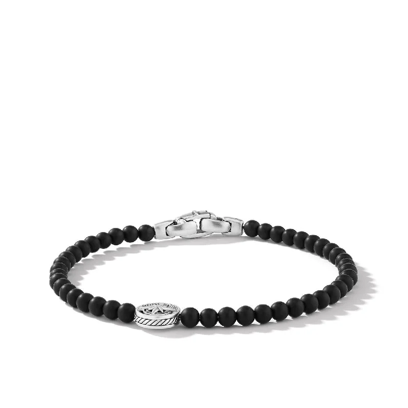 ladies bracelet polished diamond-David Yurman Gents Spiritual Beads Compass Bracelet with Black Onyx