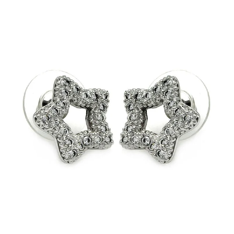 Ladies earrings minimalist trend picks-Silver 925 Rhodium Plated Clear Open Heart CZ Stud Earrings - BGE00057