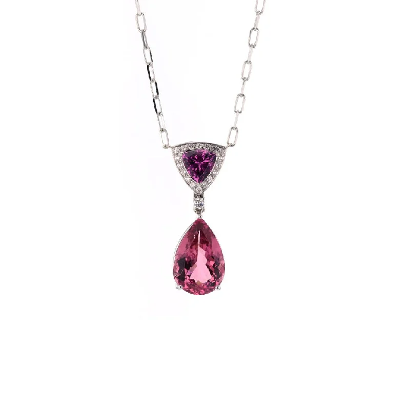 ladies necklace seasonal romantic-Garnet, Tourmaline & Diamond Pendant Necklace