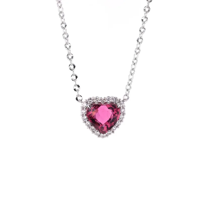 ladies necklace emerald zodiac-Pink Tourmaline & Diamond Heart Pendant Necklace