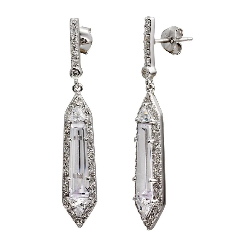 Ladies earrings love token earrings-Rhodium Plated 925 Sterling Silver Dangling Clear CZ Earrings - BGE00578CLR