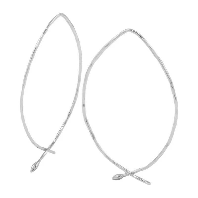 Ladies earrings ergonomic shape styles-Rhodium Plated 925 Sterling Silver Pull-Through Earrings - STE01103