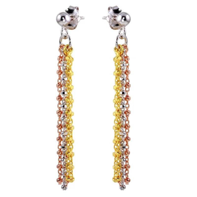 Ladies earrings monochromatic styles-Three-Tone 925 Sterling Silver Tassel Earrings - ARE00012TRI