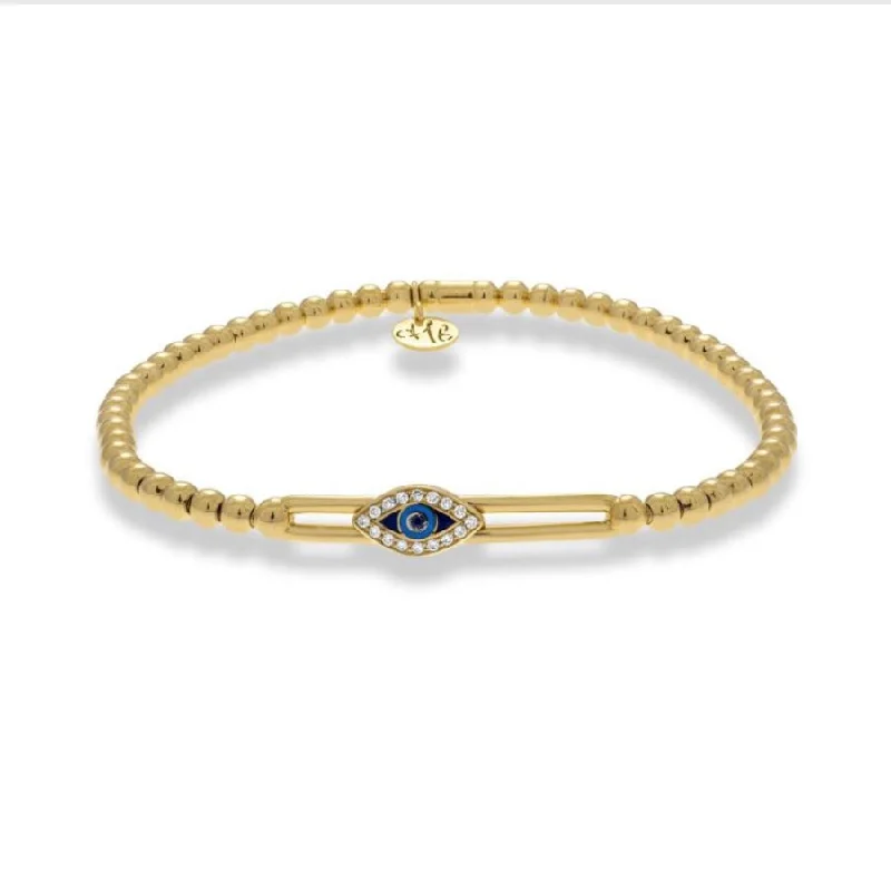 ladies bracelet matte christmas-Hulchi Belluni Evil Eye Stretch Beaded Bracelet 18k Yellow Gold