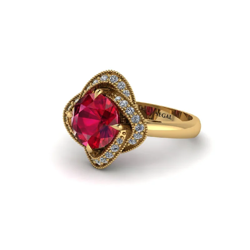 Ladies engagement rings timeless elegance-Ruby Floral Infinity Engagement Ring - Brinley No. 10