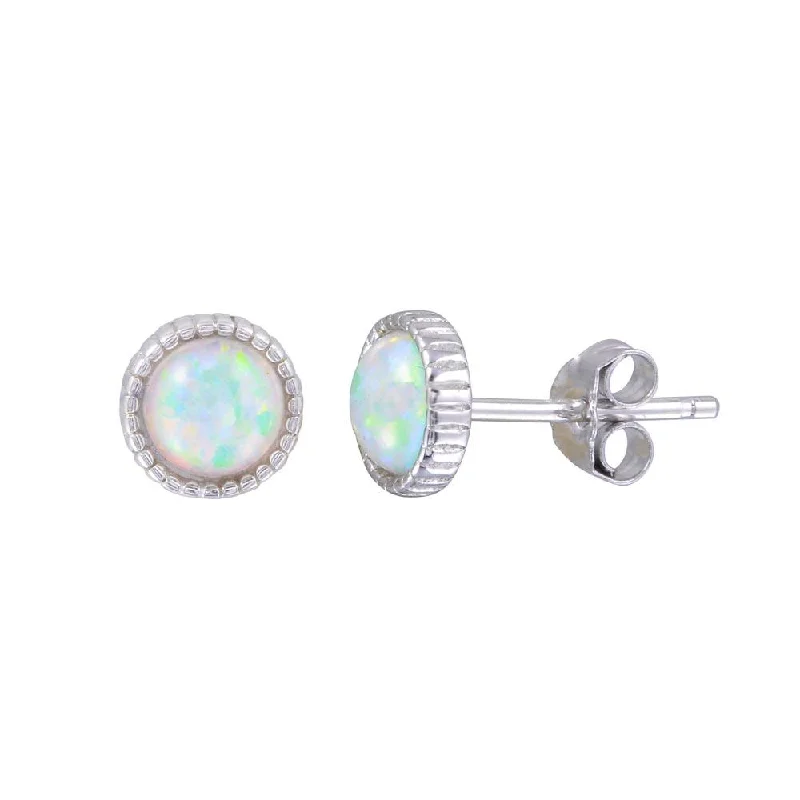 Ladies earrings retro futuristic styles-Rhodium Plated 925 Sterling Silver Synthetic Opal Earrings - STE01189