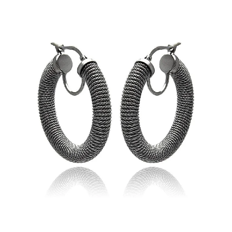 Ladies earrings pop art earrings-Clearance-Silver 925 Black Rhodium Plated Italian Hoop Earrings - ITE00030BLK