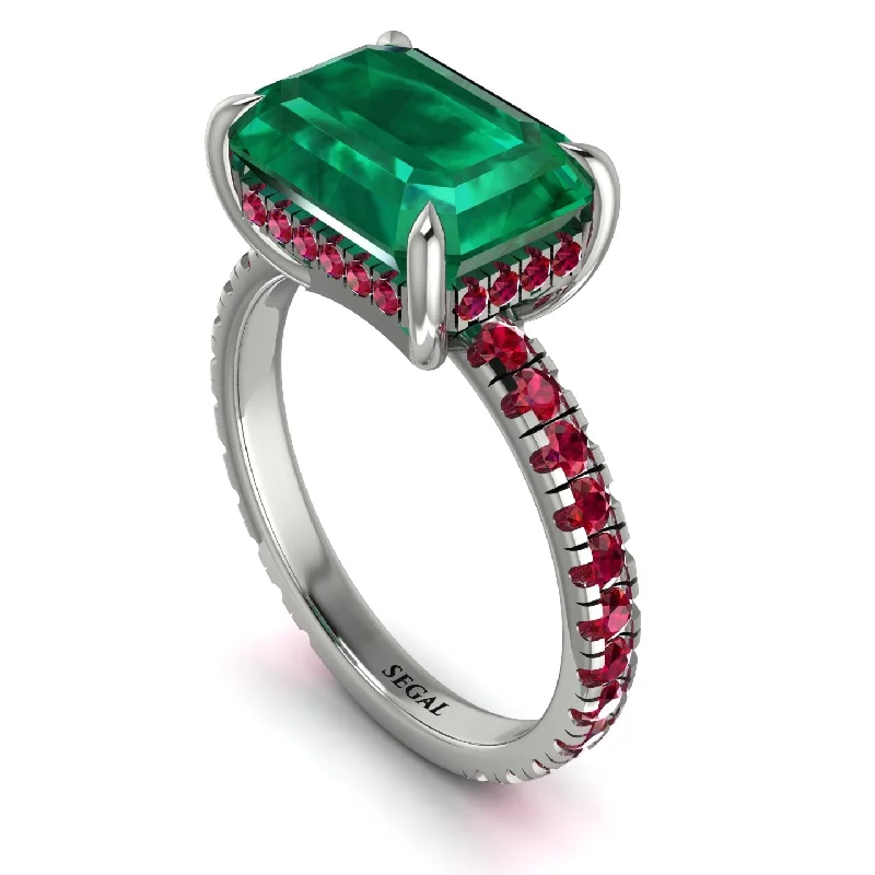 Ladies engagement rings celebrity solitaires-Emerald-Cut Emerald Pavé Engagement Ring - Daphne No. 51