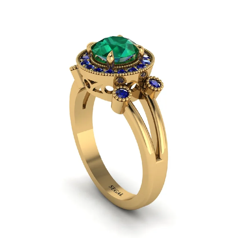 Ladies engagement rings large halo styles-Radiant Emerald Halo Gold Engagement Ring - Madilyn No. 64