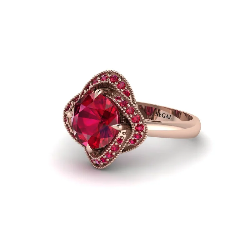 Ladies engagement rings natural solitaires-Ruby Floral Infinity Engagement Ring - Brinley No. 56