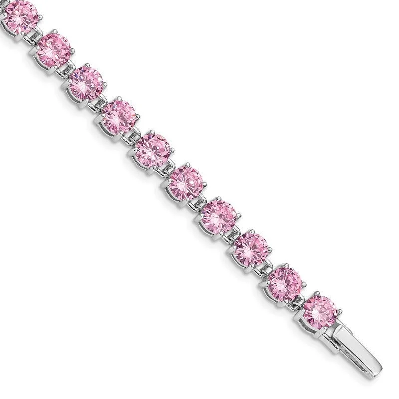 ladies bracelet mother’s shell-Sterling Silver Rhodium Plated Pink CZ 7 inch Tennis Bracelet