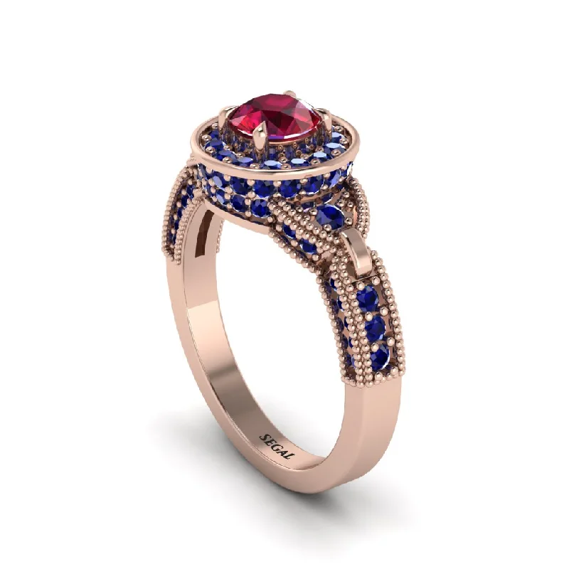 Ladies engagement rings romantic gemstone-Ruby Double Halo Handmade Engagement Ring - Gracelyn No. 71