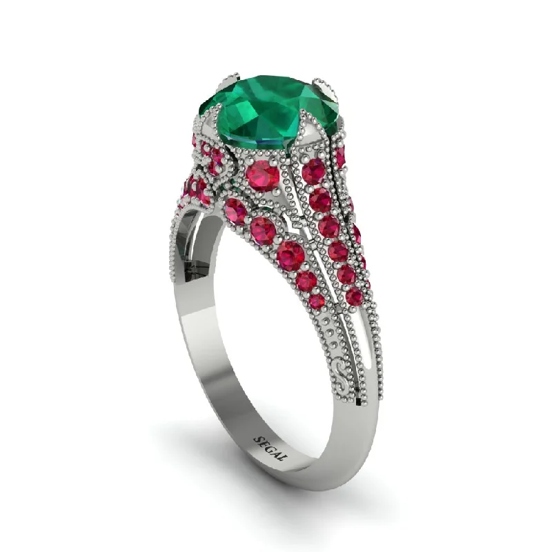 Ladies engagement rings New Year’s diamond rings-Emerald Vintage Crown Engagement Ring - Talia No. 51