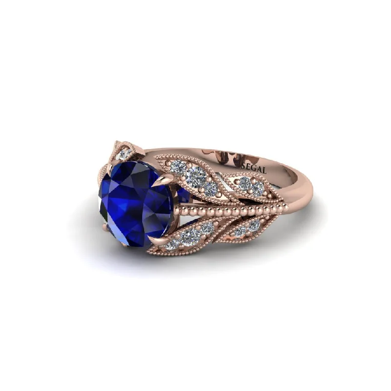 Ladies engagement rings Celtic diamond bands-Sapphire Majestic Leaf Gold Engagement Ring - Makenna No. 14