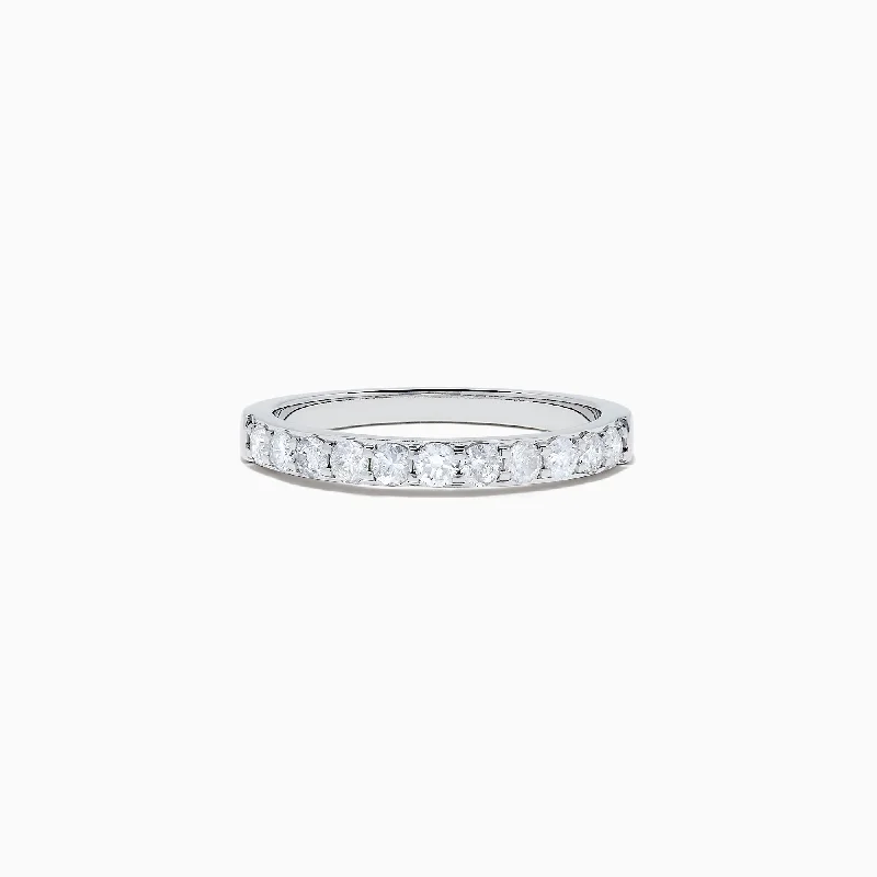 Ladies rings chunky statement designs-Pave Classica 14K White Gold Prong Set Diamond Band, 0.49 TCW