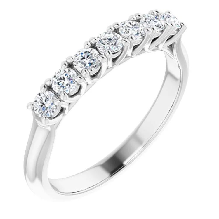 Ladies rings comfort fit styles-Platinum 3/8 CTW Natural Diamond Seven-Stone Anniversary Band