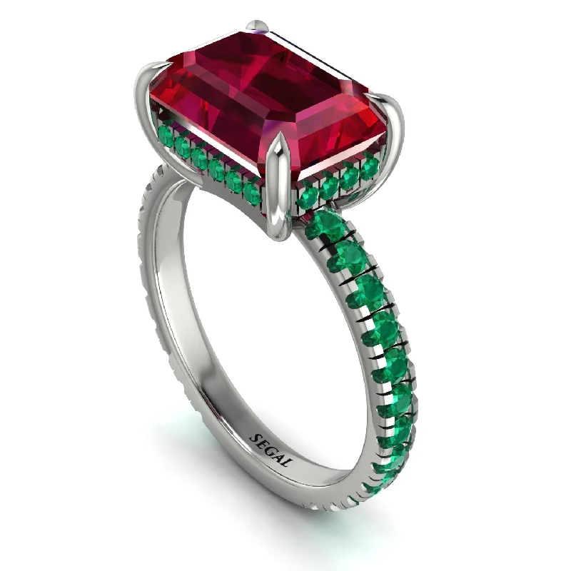 Ladies engagement rings ethical diamonds-Emerald-Cut Ruby Pavé Engagement Ring - Daphne No. 27