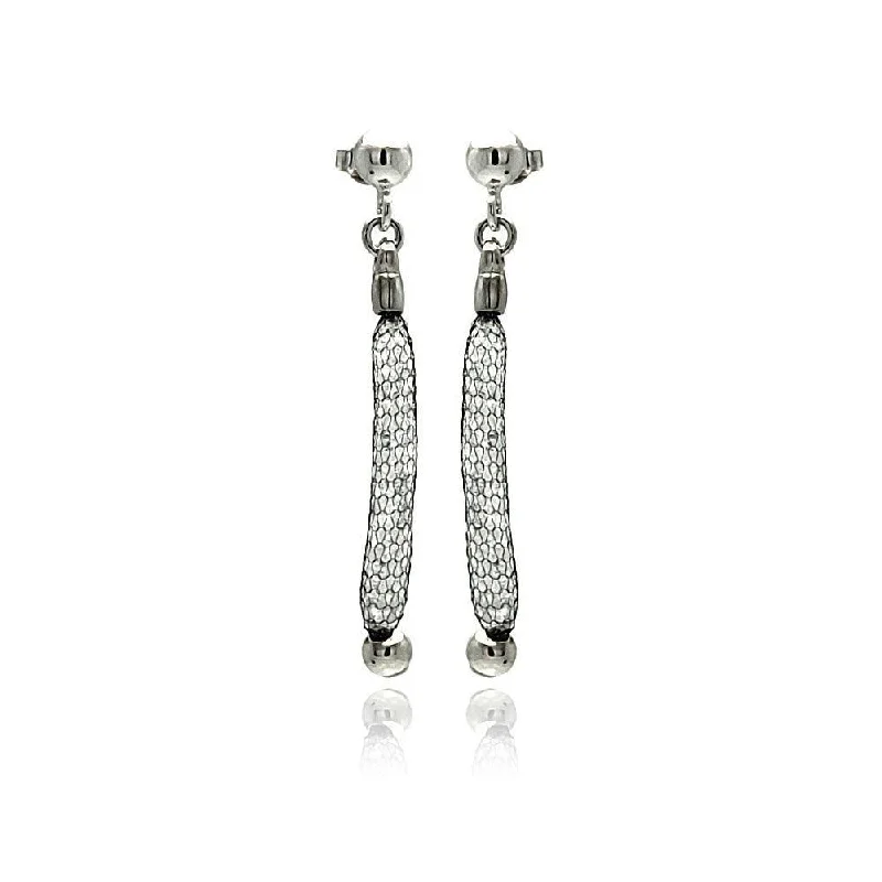 Ladies earrings cluster design earrings-Clearance-Silver 925 Rhodium Plated Dangling Mesh Stud Earrings - ITE00046BLK