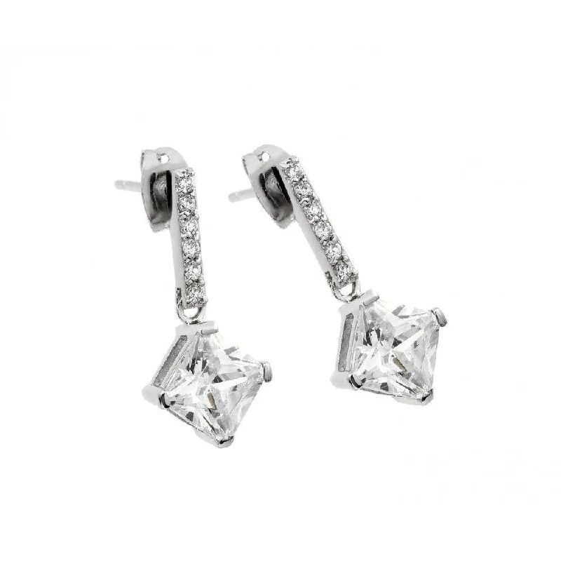 Ladies earrings understated elegance designs-Silver 925 Rhodium Plated Square CZ Stud Earrings - BGE00426